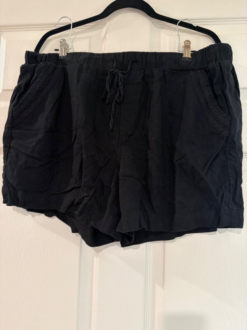 Briggs Womens Black Linen Blend Elastic Waist Shorts XL Made In Vietnam